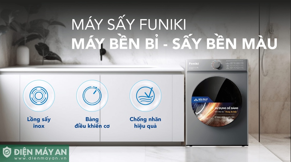 Máy sấy thông hơi Funiki 8 kg HD V680AG